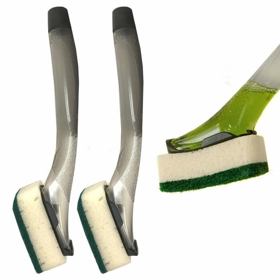 2 Pc Soap Dispenser Scrubber Dish Wand Brush Scrub Refill Wash Pan Pot Kitchen