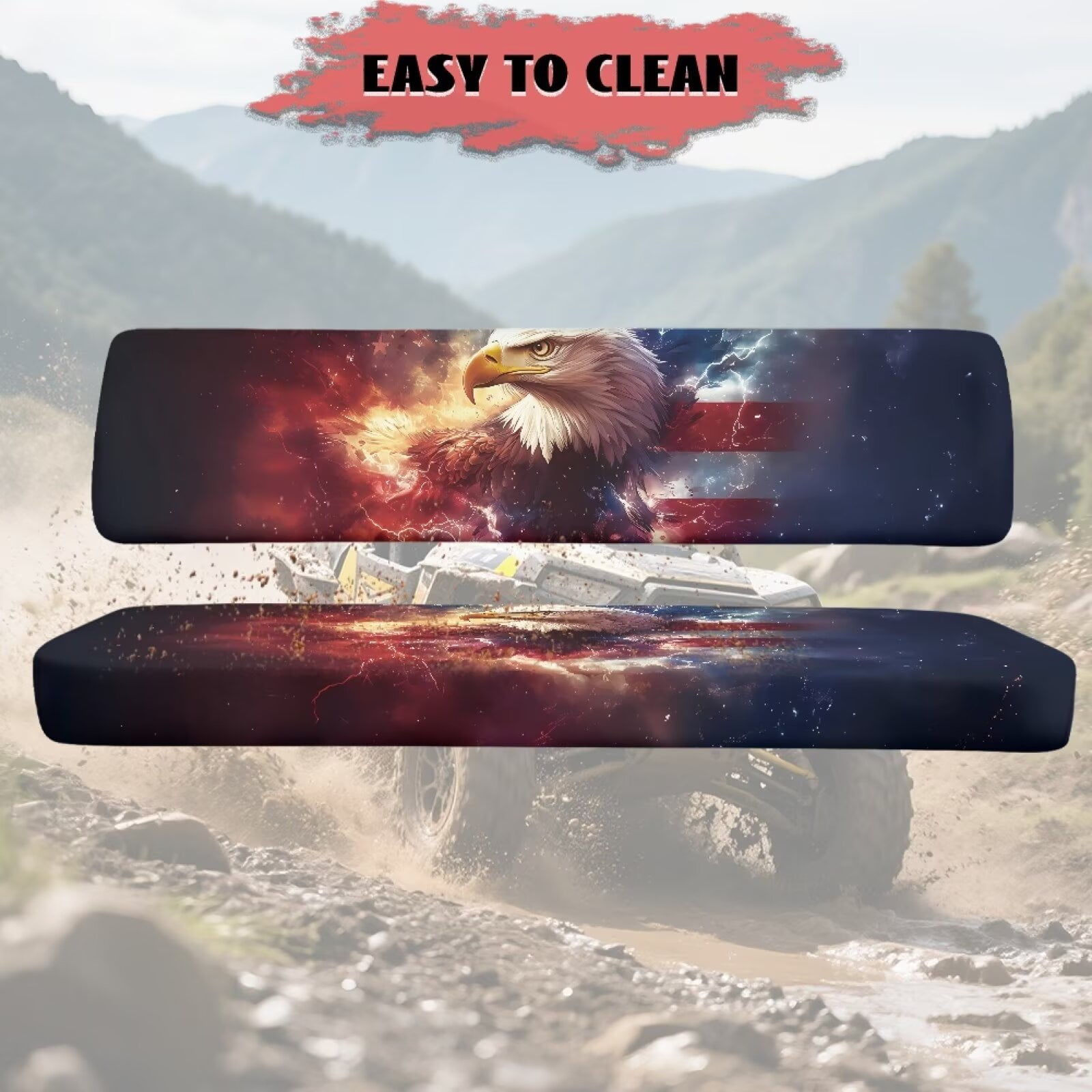Uorisanigo UTV Seat Covers Set Universal Seat Pad Cover for Kawasaki Mule 4010 4x4 SE 2016-2018, Bald Eagle American Flag UTV Bench Seats Cover Accessories, Breathable Padded Protector