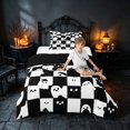 thumbnail image 3 of Homewish Halloween Ghost Twin Comforter Sets, Spooky Animal Checkered Bedding Set, Black White, Black Reversible, 2pcs 1 Comforter and 1 Pillowcase, 3 of 5