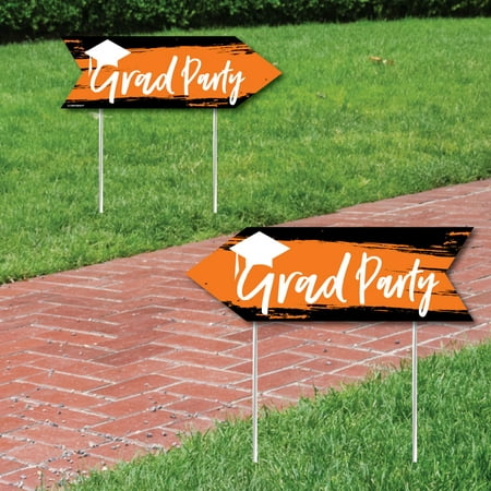 Orange Grad - Best is Yet to Come - Orange Graduation Party Sign Arrow - Double Sided Directional Yard Signs - Set of