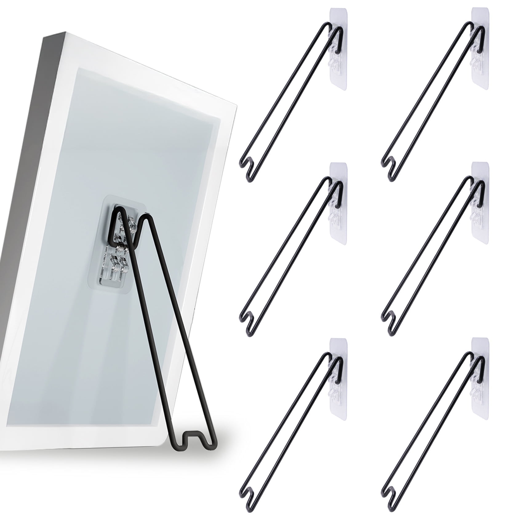 HZCrisp 6 Pack Self-Adhesive Picture Frame Stands, 7.1" Stainless Steel Easel Backs for 8.6"–14" Photo Frames, Heavy Duty Display Stands for Tabletop or Shelf