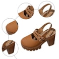 thumbnail image 4 of Rokment Womens Platform Chunky High Heels Mary Jane Mules Sandals Summer Fall Trendy Casual Buckles Leather Closed Toe Block Heeled Slingback Dressy Footwear with Back Straps Brown Size 8.5, 4 of 4
