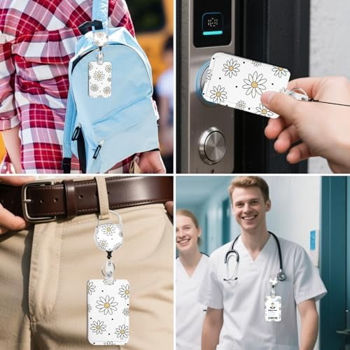 2 Pack Flower ID Badge Holder with Heavy Duty Retractable Reel Keychain for WomenStudents,Teachers, Nurses, Office Use 9