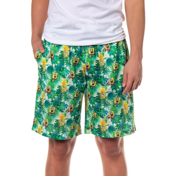 SpongeBob SquarePants Pajamas Men's Tropical Plants Sleep Lounge PJ Shorts