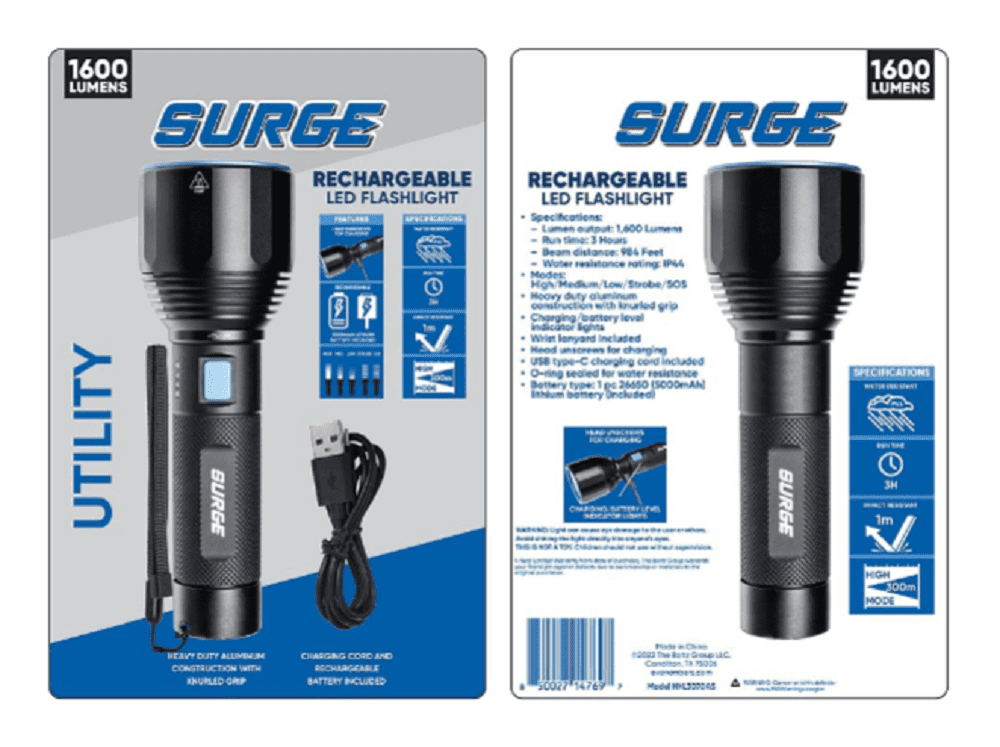 blyt 1600 lumen led rechargeable flashlight Surge Rechargeable Utility LED 1600 Lumens Flashlight