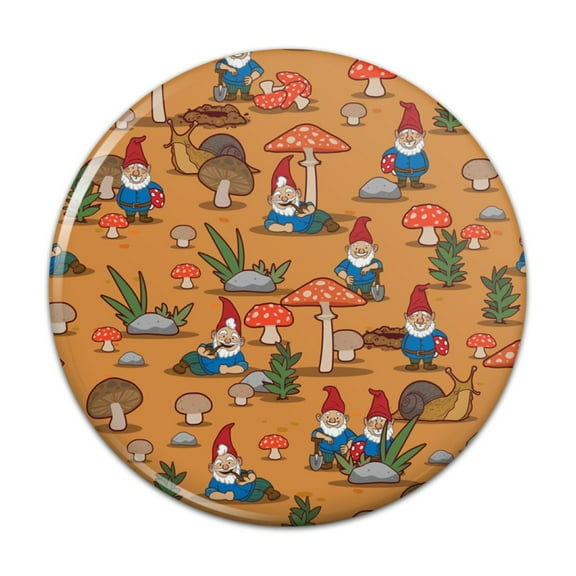 Gnomes Toadstools and Mushrooms Pattern Pinback Button Pin