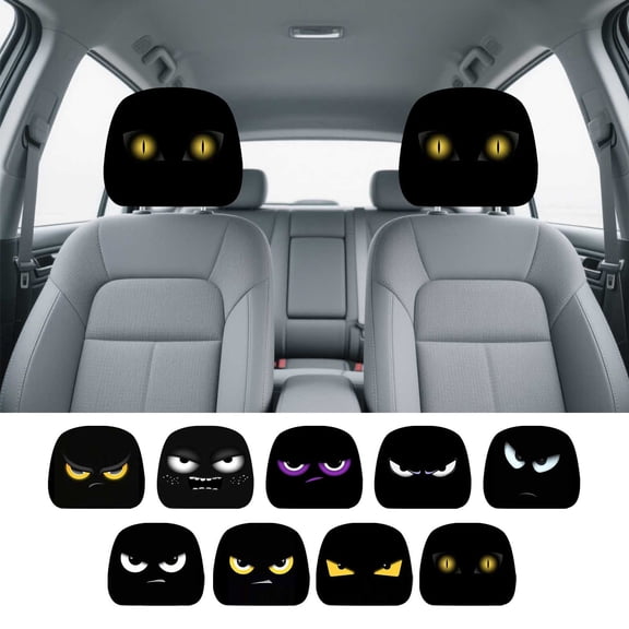 Angry Eye Scary Headrest Covers for Cars, 2pcs Creepy Car Headrest Covers, Stretchy Universal Vehicle Seat Head Rest Protector, Mysterious Eye Pattern Auto Interior Decor Halloween Car Accessories