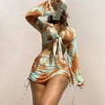 thumbnail image 3 of Jacenvly Summer Swimsuit Women Cover up 3 Piece Clearance Trendy Long Sleeve Contrast Color with Cover up Surfing Swimwear Quick Drying Women'S Split Body Tie Printed Bikini Five Piece Set Orange, 3 of 7