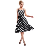 IBTOM CASTLE Women Vintage Polka Dots Spaghetti Strap Dress 1950s Rockabilly Cocktail Tea Party Homecoming Swing Dresses M Black