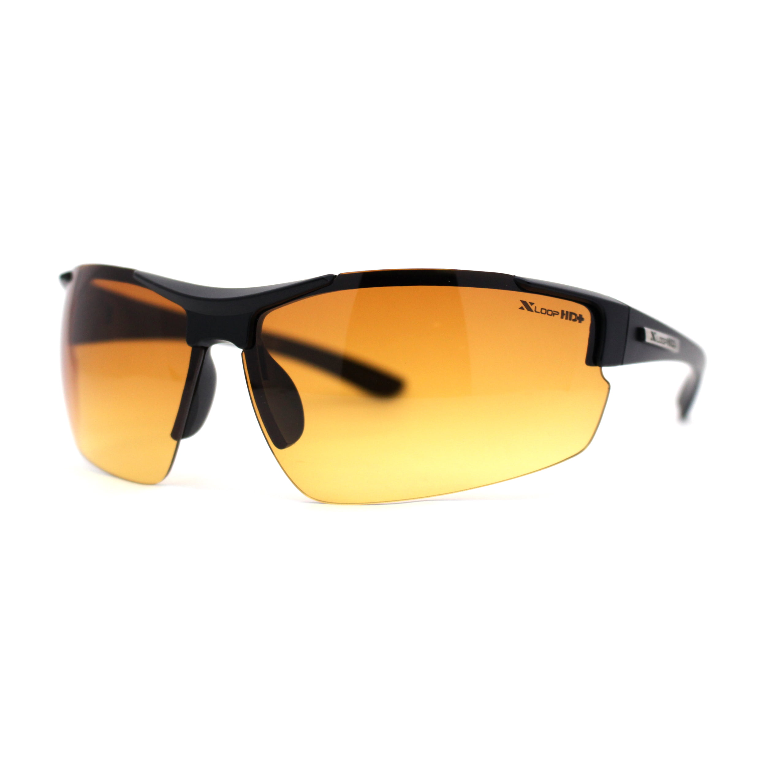 SA106 Xloop HD Driving Lens Mens Sport Wrap Around Half Rim Sunglasses Black Clear, Men's, Size: One Size
