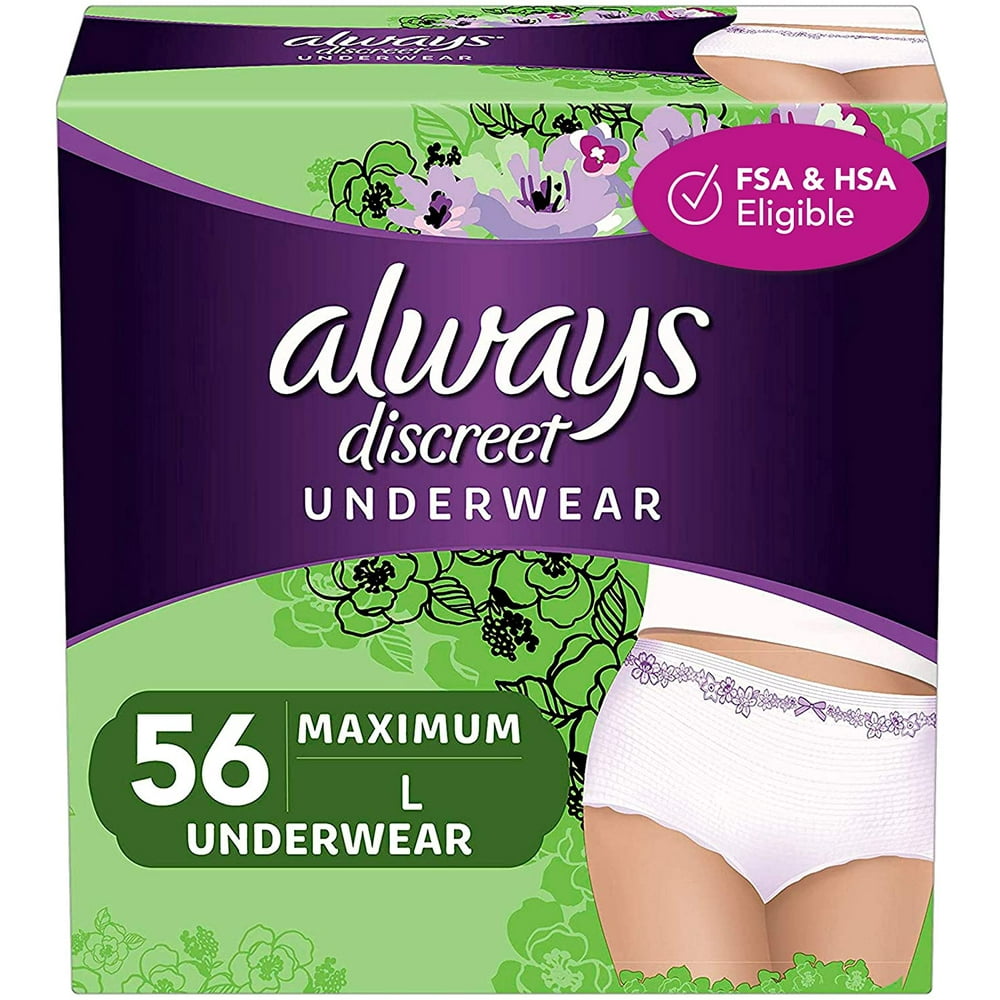 Always Discreet Incontinence & Postpartum Incontinence Underwear forWomen, Large, Maximum
