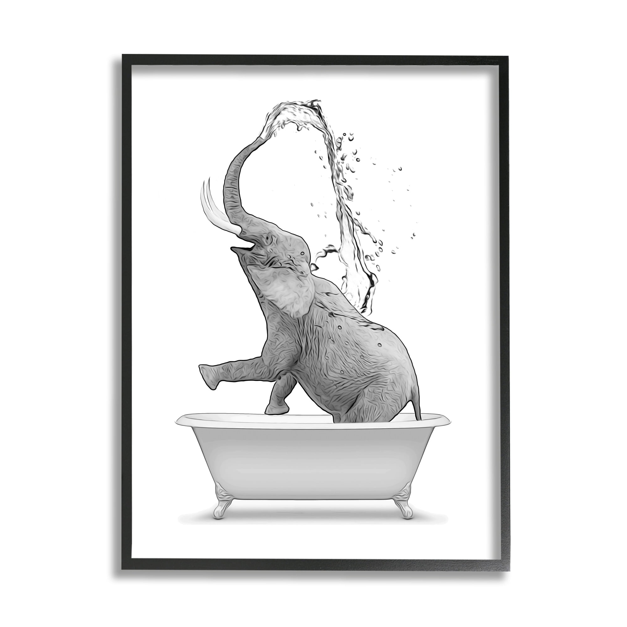 Stupell Industries Monochrome Elephant Bathing Splashing Water Bathtub , 24 x 30, Design by Annalisa Latella
