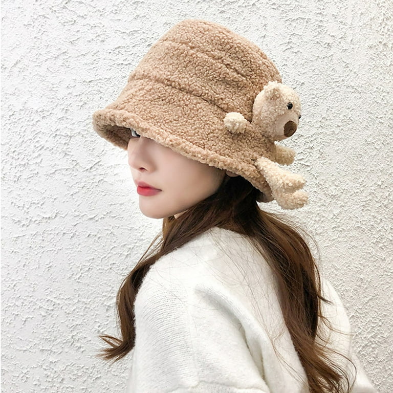 Women Ladies Warm Fluffy Plush Bucket Hat Winter Solid Faux Fur Fisherman  Cap UK