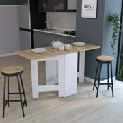 Gateleg Folding Table Space-Saving with Compact Design, White / Macadamia - Living Room