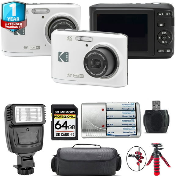 Kodak Pixpro FZ45 Camera (White)   1 Yr Warranty   Flash - 64GB Kit