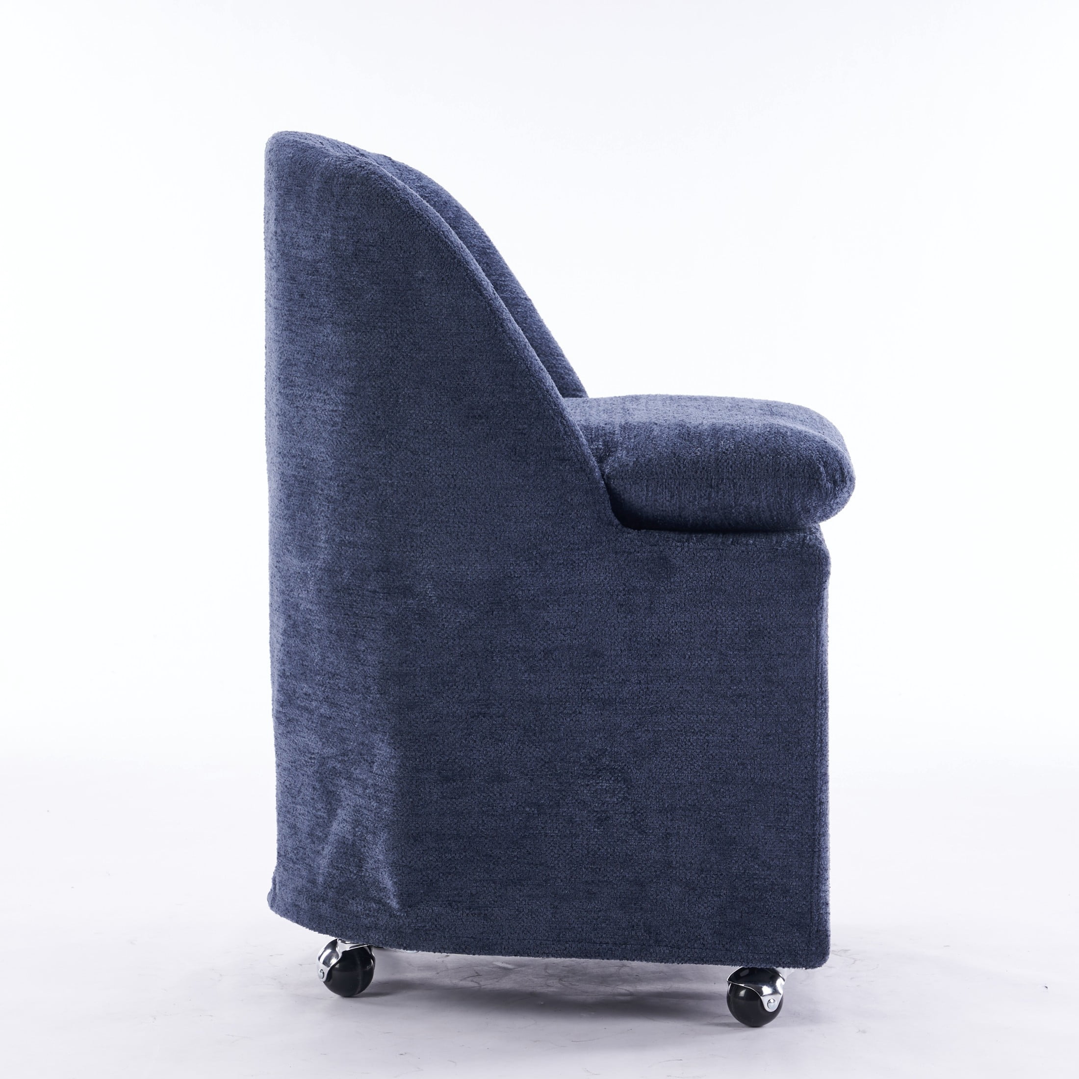 Noble House Amary Chenille Upholstered Dining Chairs with Wheels, 360° Swivel Rolling Chair Set, Blue, Set of 2