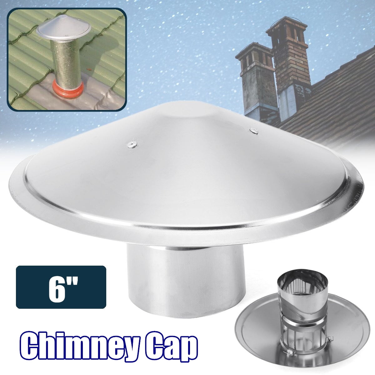 6inch Round Chimney Cap Stove Pipe Fireplaces Rain Hat Galvanized Iron