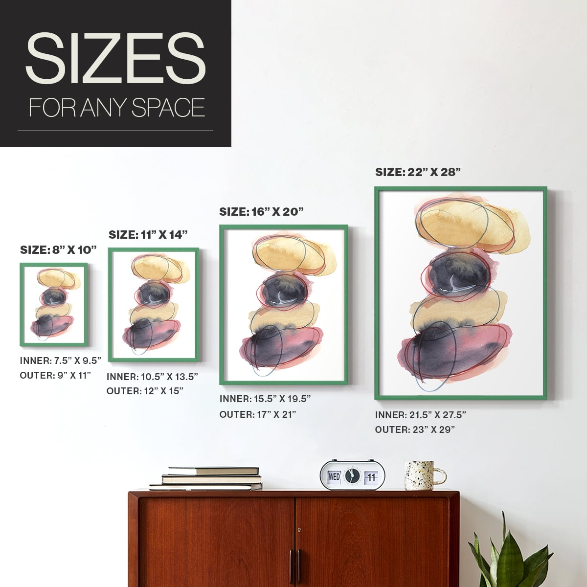 Balancing Act II Framed Print in Green Solid Wood Framed Print No Nail Hanging
