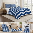thumbnail image 6 of Twin Quilt Set 68''x86'', Navy Blue White Lightweight Summer Bedspread Coverlet Set with 2 Pillow Shams, Abstract Waves Water Ripple Striped Breathable All Season Quilt Bedding for Dorm/Bedroom, 6 of 9