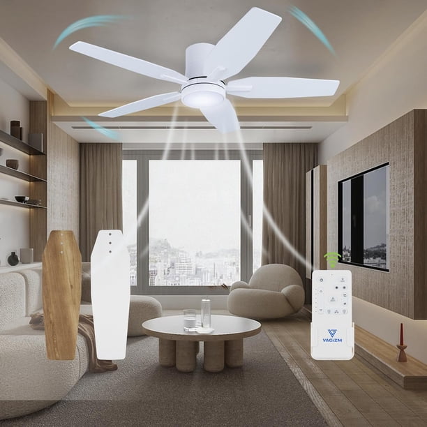 Vagizm Ventilador de Techo Empotrado de 42 Pulgadas con Luz - Ventilador de Techo Moderno de 5 Aspas para Sala de Estar y Recámara - Motor CC Silencioso - Regulable - Función Reversible - Blanco
