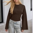 thumbnail image 2 of Tops for Women Trendy Solid Wide Sleeve Waist Cinching Sexy Round Neck Plus Size Tops, 2 of 9