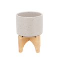 thumbnail image 1 of Sagebrook Home 15818-01 5" PLANTER W/ WOOD STAND, MATTE BEIGE, 1 of 2