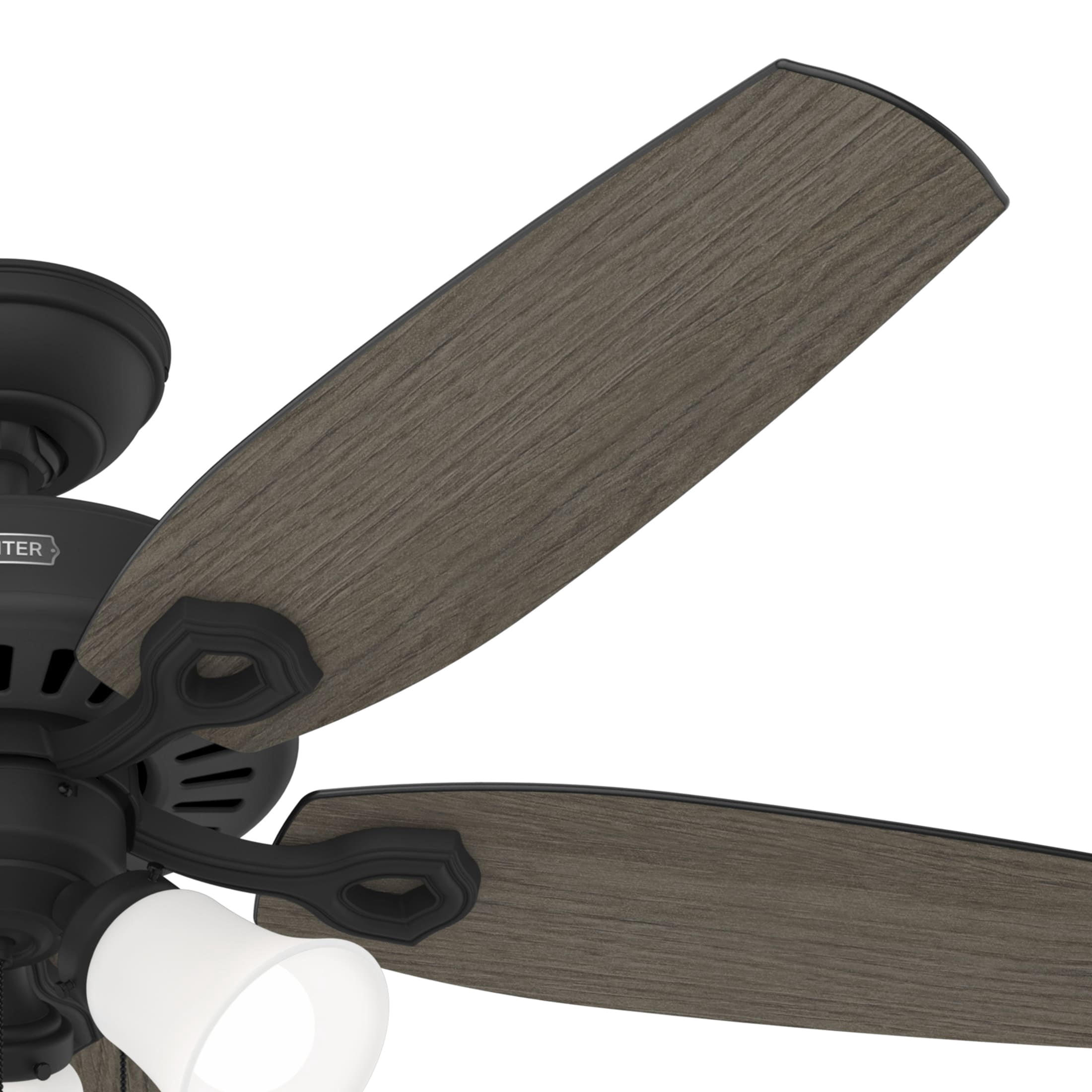 Hunter 52 inch Indoor Ceiling Fan with LED Lights - Black Ceiling Fan with Pull Chain, For Bedroom or Living Room, Standard Mount, No Remote, 5 Blades, Includes Bulbs - Builder 52731, Matte Black