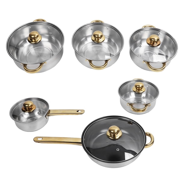 Juego De Utensilios De Cocina De 6 Piezas Con Tapas, Ollas De Acero Inoxidable Y Sartenes Juego De Cocina, Sartén De Cocina De Cocina Sartén Plano Sartén Sopa De Maceta Kit De
