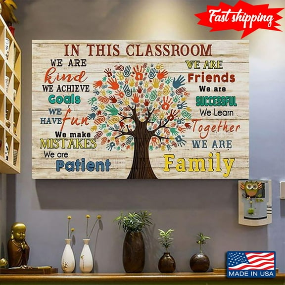 Human Handprint Tree In This Classroom We Are Kind We Are Friends We Achieve Goals 11 x 17 Inch Poster