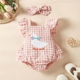 thumbnail image 2 of Zanarzt Summer Romper Newborn Infant Baby Girl Clothes Gingham Ruffle Sleeve Bubble Romper Plaid Bodysuit One Piece Summer Outfit 6-12 Months,Red, 2 of 7