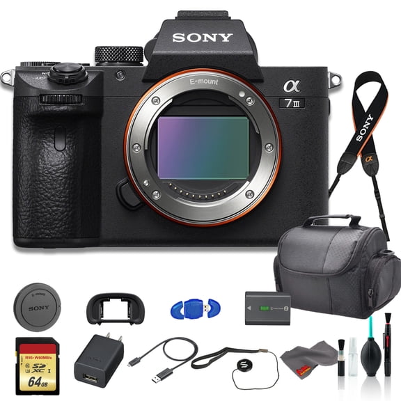 Sony Alpha a7 III Mirrorless Digital Camera (Body Only) Bundle - with Bag, 64GB Memory Card, Memory Card Reader and More(International Model)
