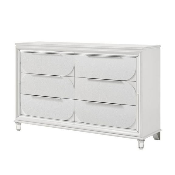Acme Furniture Tarian Rectangular 6-Drawer Contemporary Wood Dresser in Pearl White