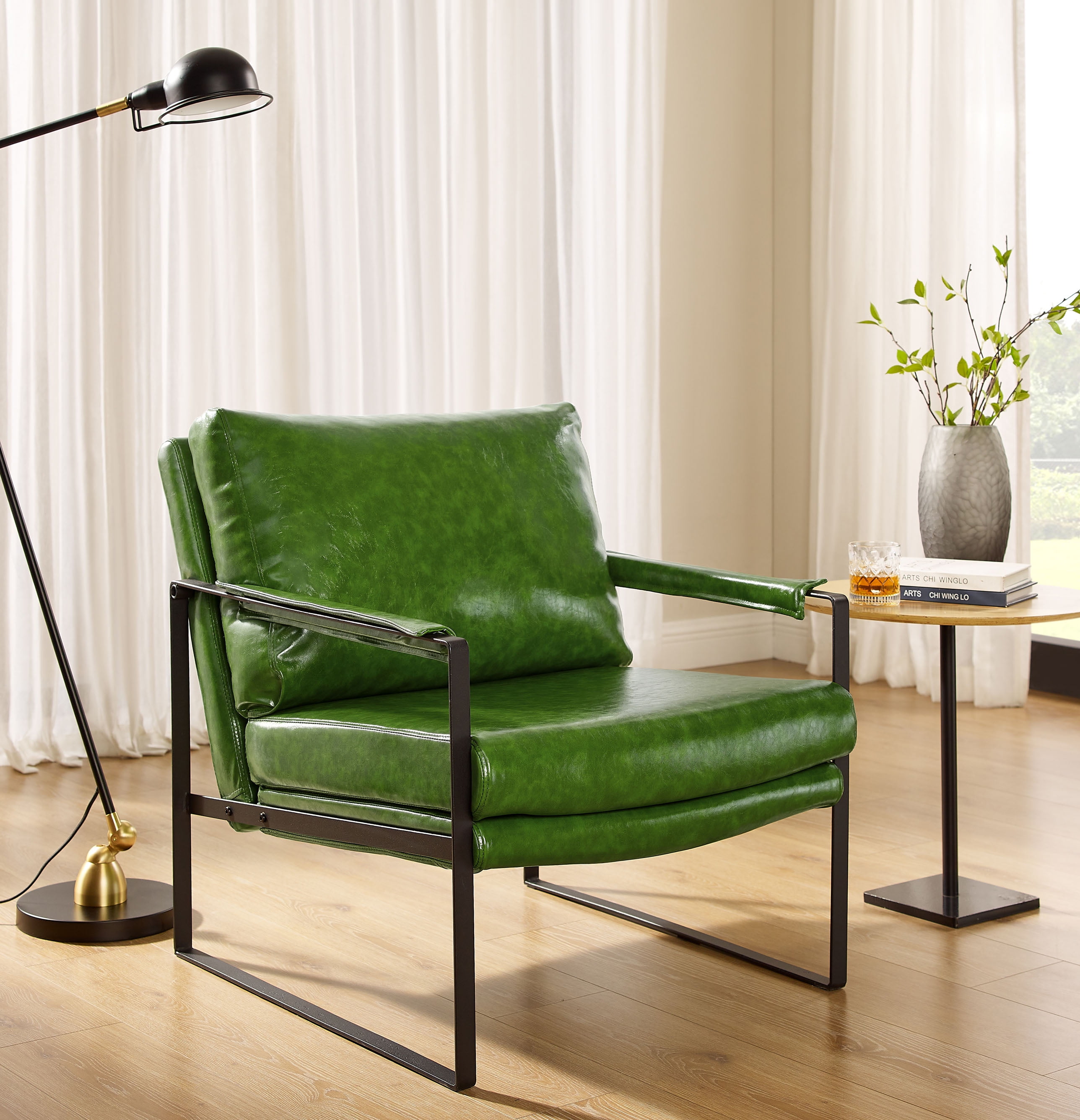 Art Leon Mid Century Accent Chairs Faux Leather Metal Lounge Chair for