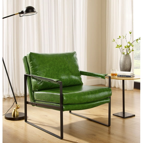Art Leon Mid Century Accent Chairs Faux Leather Metal Lounge Chair for Living Room,Green