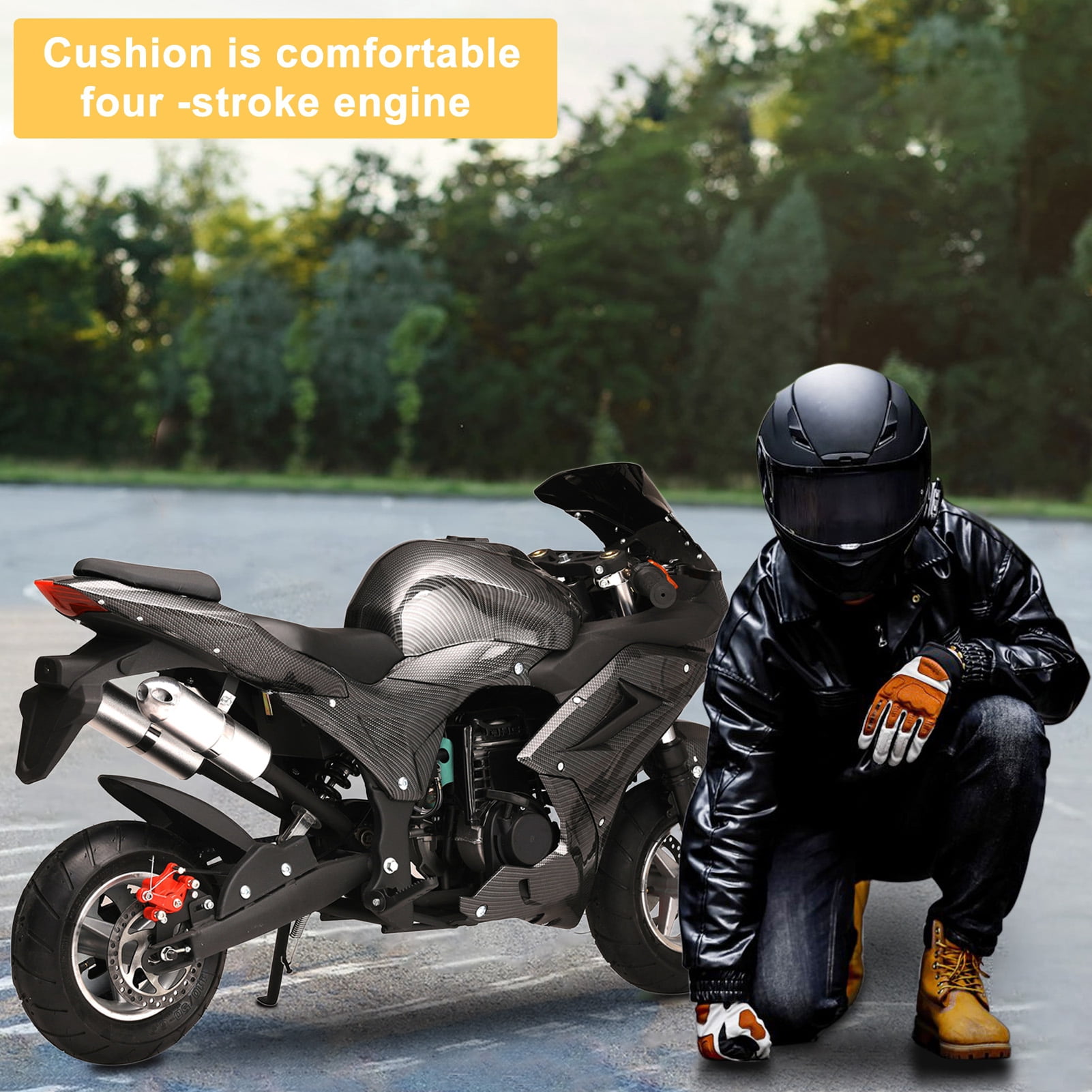 WETLA 49cc 4-Stroke Pocket Rocket Motorcycle, Mini Motorcycle, Gas Pocket Motorbike with Front Rear Disc Brakes, Racing Max Speed 25MPH, Dual Headlights