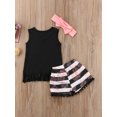 thumbnail image 3 of LMLYSoH Toddler Baby Girl Summer Clothes Sleeveless Tassel Letter Print Vest + Striped Shorts + Bow Hairband, 3 of 8