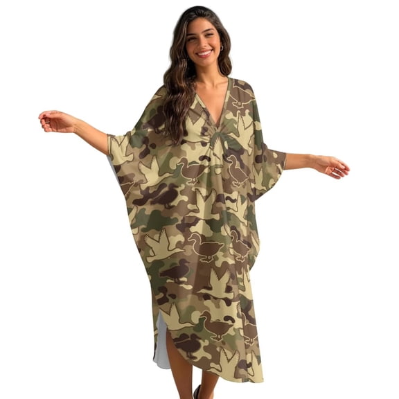 XYZCANDO Women Kaftan Dresses Plus Size V-Neck Batwing Sleeves Beach Cover Up Caftan Dress Swimsuit Coverup for Women Duck Camo Bathing Suit Coverups Swim Cover Up Beach Wear