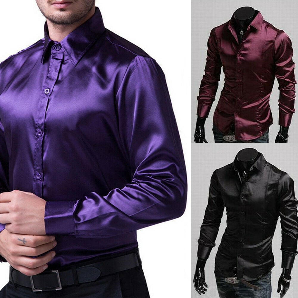 FOCUSNORM - Mens Long Sleeve Casual Shirt Luxury Silk-Like Italian ...