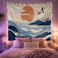 thumbnail image 2 of Crane Above Coastal Waves with Orange Sun and Mountains, Peaceful Minimalist for Nature Lovers, Seaside Decor, Housewarming Gift, Tapestry Wall Hanging for Bedroom and Studio, 2 of 7