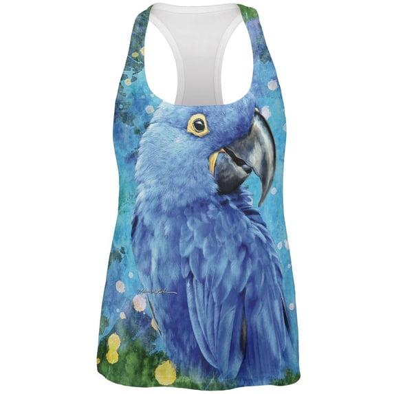 Blue Hyacinth Macaw Splatter All Over Womens Work Out Tank Top Multi LG