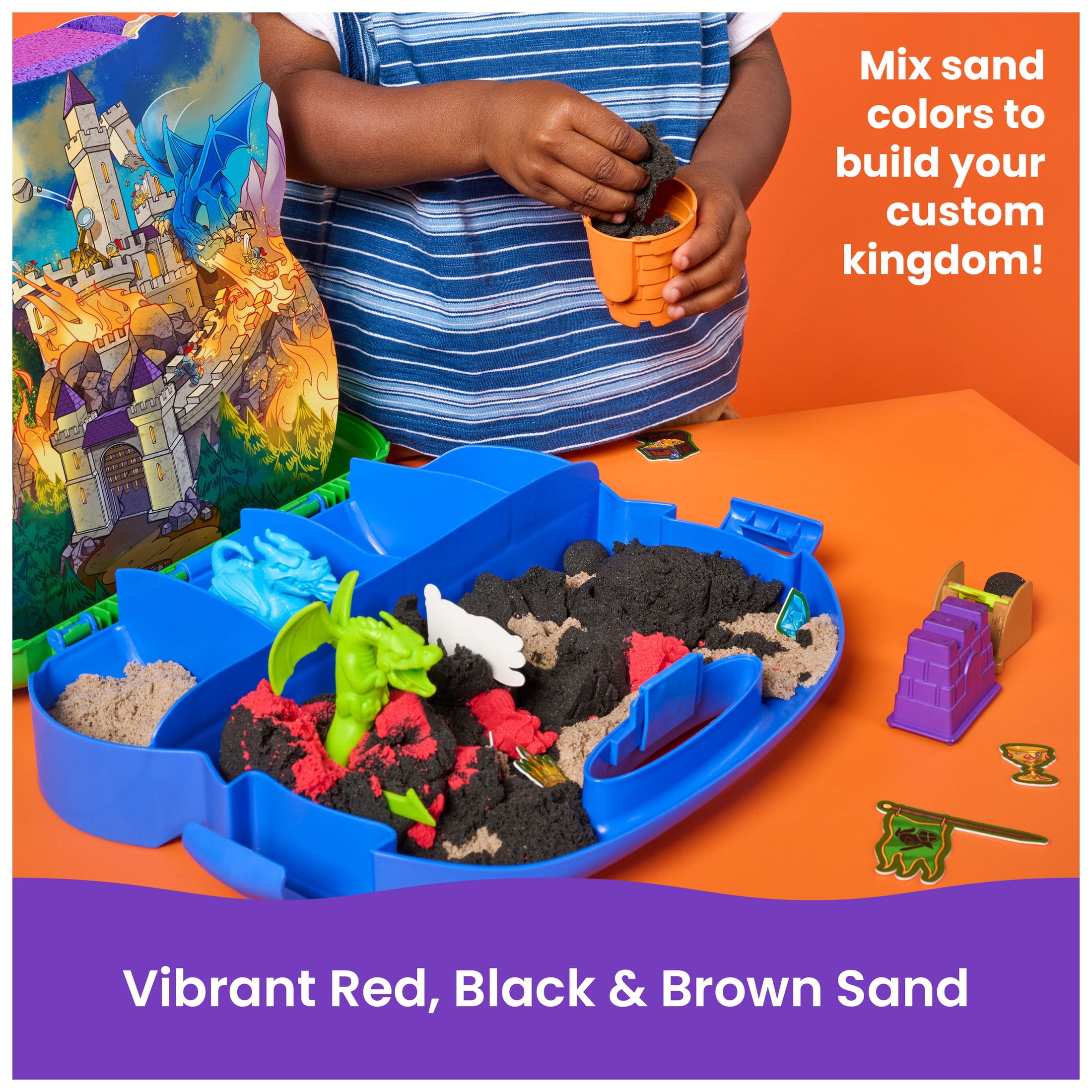 Kinetic Sand, Dragon Attack with 2 Dragons, Catapult & Molds for Kids Ages 3 and up