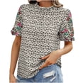 thumbnail image 2 of HaoXianJian Floral Print Womens Shirts Spring Tops for Women Summer Crew Neck Short Sleeve Shirts Solid Color Blouse Casual Going Out Tops for Women Basic Tees Loose Fits, 2 of 6