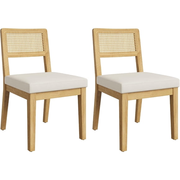 YUSAZENS Natural Fiber Rattan Dining Chair, Solid Wood Frame, Hand Woven Accent Chair for Kitchen Dining Room Patio Natural 2pcs