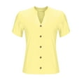 thumbnail image 4 of YUGYXL Cotton Linen Tshirts for Women Casual Short Sleeve Lapel Blouses Tops Summer Dressy Button Down Shirts Yellow XL, 4 of 8
