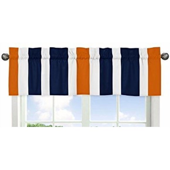 Sweet Jojo Designs Navy Blue, Orange and White Window Treatment Valance for Stripes Bedding Collection