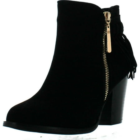 

BELLA MARIE KENZIE-27 Women s Delicate Zip Up Fringe Mid Stacked Ankle Bootie Black 7.5