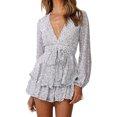 thumbnail image 2 of Monos de playa estampados para mujer con escote en V profundo y manga larga con nudo con volantes y dobladillo floral Fridja  fhjkhfk460288, 2 of 9