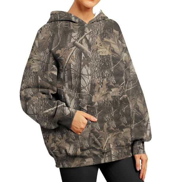 Mlqidk Women s Camo Hoodie Maple Leaf Print Oversized Sweatshirt Fleece Hooded Sweatshirts with Pocket Casual Fall Pullover Dark Green XX Large Walmart Business Supplies