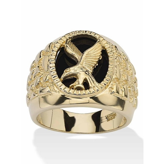PalmBeach Jewelry Men's Onyx Eagle Nugget Ring in 4k Yellow Gold-Plated or Sterling Silver