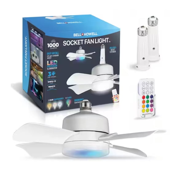 Bell   Howell 15.7 in. Indoor White Ceiling Fan with Remote, RGB CCT LED Light, Socket